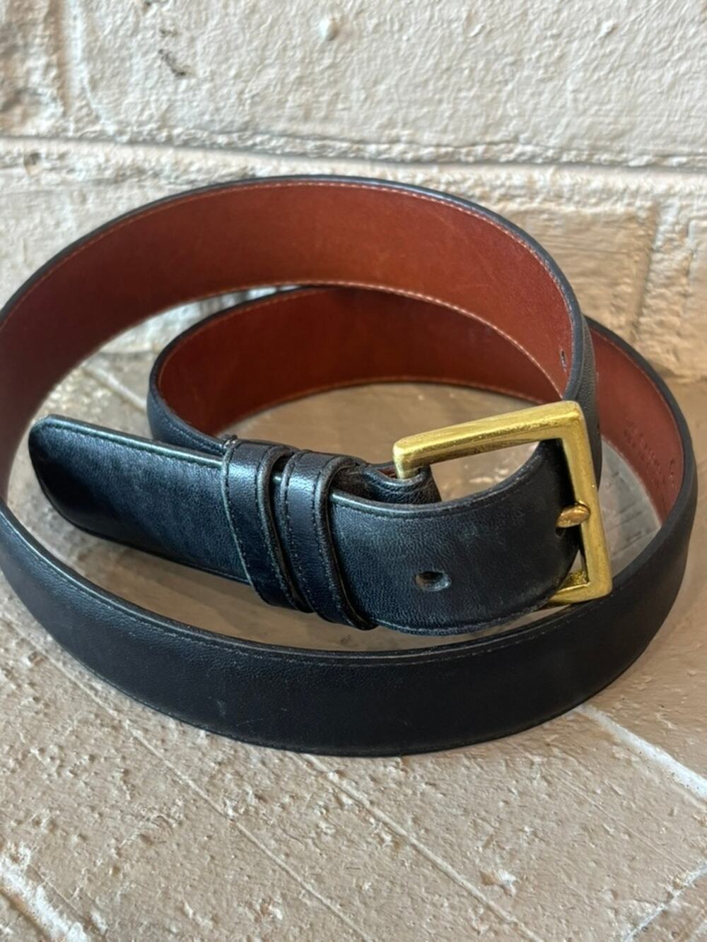 Vintage Coach Men's Navy Blue Leather Belt Solid Brass Buckle